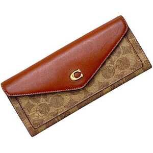 Coach Bi-fold Long Wallet, Win Signature C2327, COACH Grain Leather, Beige/Br...